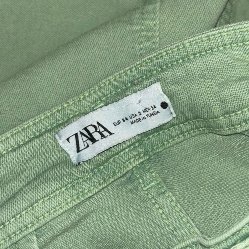 Zara Green Wide Leg High-Waist Jeans Size 2 Statement Denim - Picture 3 of 5